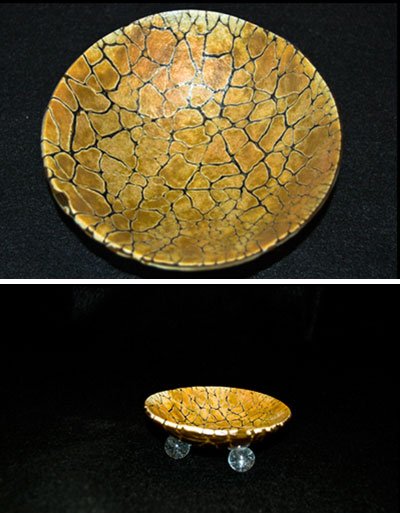 SHIFTING SANDS 5" footed bowl with crackle design.