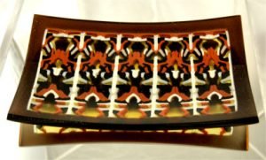 CHOCOLATE DECADENCE 10" x 6" sushi platter with pattern bar slices and cold worked edges.