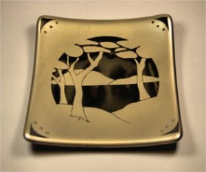 TRANQUILITY 6" sandblasted gold mica using a photo-resisted design with 23kt gold accents.