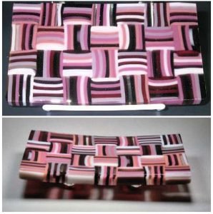 PINK MARTINI 7" x 4" pattern bar sushi dish with cold worked edges.